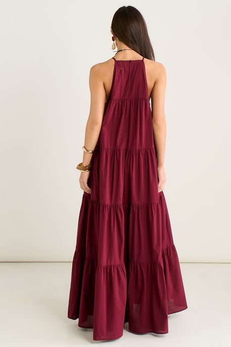 Vestido largo trapecio con cuello halter y volantes de Mulberry - Image 4