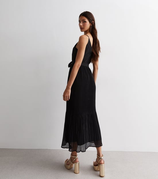 Vestido Midi Plisado con Top de Tirantes Negro - Image 2