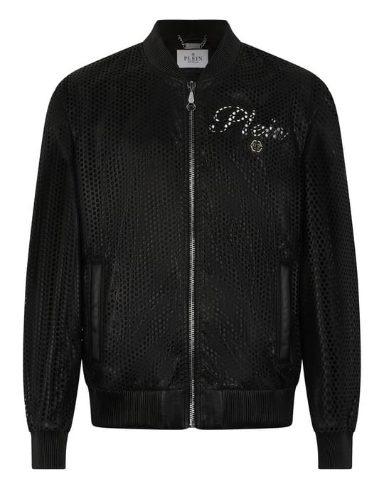 Perforated Leather Nylon Bomber - Image 1