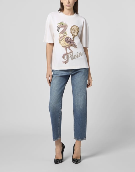 Open Back Man Fit T-Shirt Flamingo Crystals - Image 4