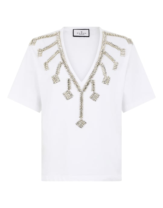 V-Neck T-Shirt Crystal Fringes - Image 1