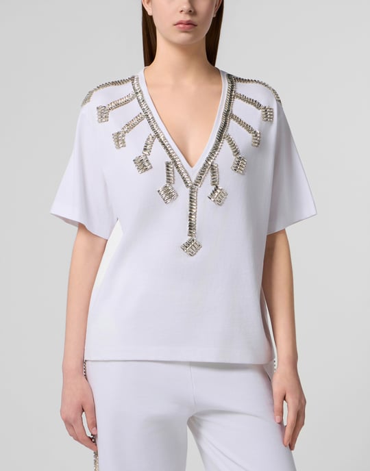 V-Neck T-Shirt Crystal Fringes - Image 2