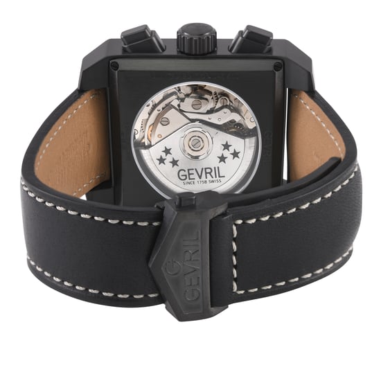Gevril Men's Herald Square Chronograph  IP/BLK Case, Black Dial, Black Handmade Italian Leather Strap Watch - Image 2