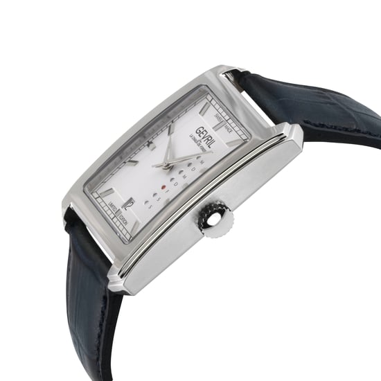 Reloj automático Gevril Manhattanhenge para hombre de acero inoxidable, correa de cuero azul italiano genuina hecha a mano con hebilla de espiga. - Image 3