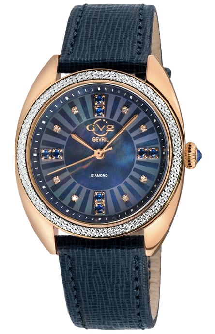 Reloj Palermo Diamond GV2 para mujer, caja IPBK de acero inoxidable 316L, esfera negra MOP, correa de cuero genuino hecha a mano en color negro - Image 1