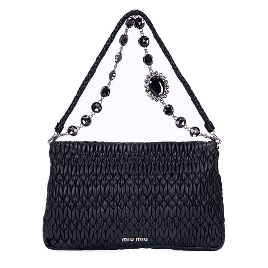 Miu Miu Medium Crystal Chain Flap Clutch en negro Cuero de ternero - Image 5