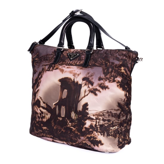 Prada Tessuto Nylon Temple Print Tote Bag en negro Lienzo - Image 2