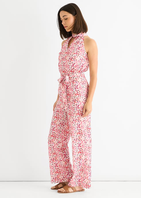 Mono rosa con estampado floral y cuello halter - Image 3
