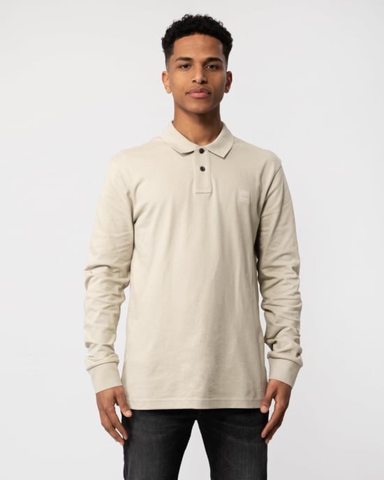 BOSS Orange Passerby Mens Long Sleeve Stretch-Cotton Polo Shirt with Logo Patch - Image 1