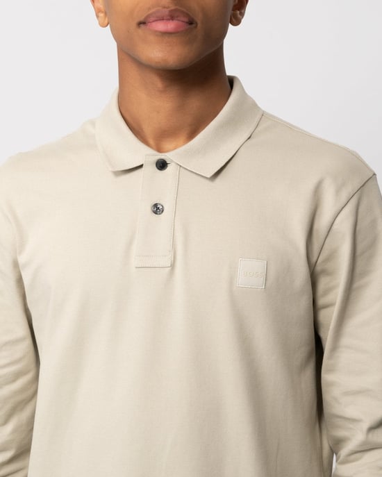 BOSS Orange Passerby Mens Long Sleeve Stretch-Cotton Polo Shirt with Logo Patch - Image 3
