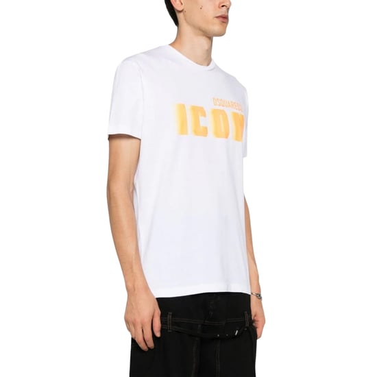 Camiseta Blanca Holgada Con Estampado De Desenfoque Amarillo De Dsquared2 Icon - Image 2