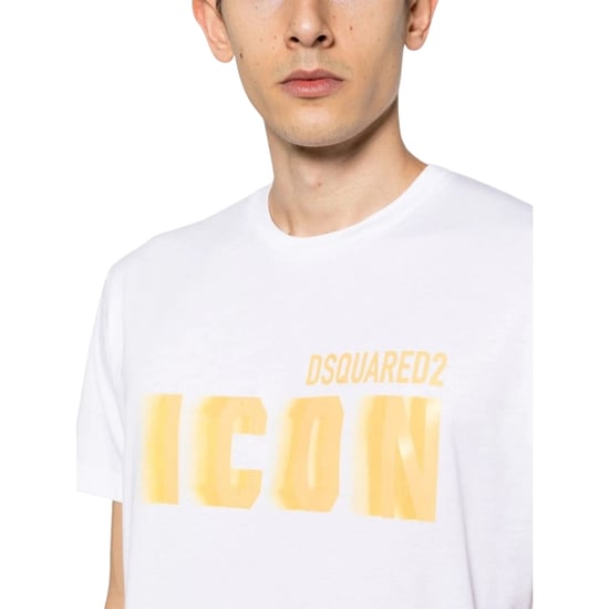 Camiseta Blanca Holgada Con Estampado De Desenfoque Amarillo De Dsquared2 Icon - Image 3