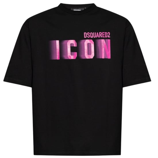 Camiseta Negra Holgada Con Estampado Rosa Borroso De Dsquared2 Icon - Image 1