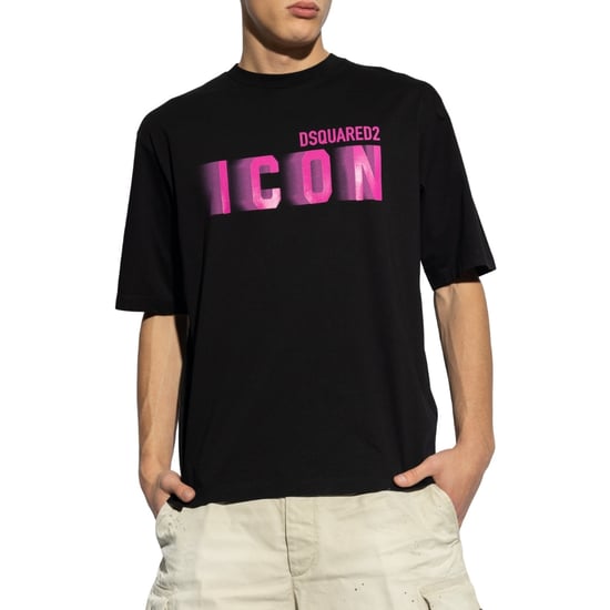 Camiseta Negra Holgada Con Estampado Rosa Borroso De Dsquared2 Icon - Image 2