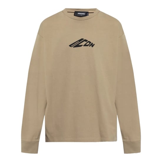 Camiseta De Manga Larga Caqui Dsquared2 Negra Con Logotipo Icónico Estirado - Image 1