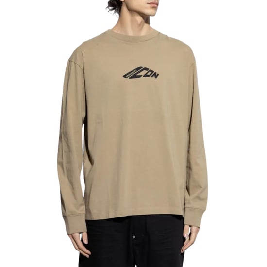 Camiseta De Manga Larga Caqui Dsquared2 Negra Con Logotipo Icónico Estirado - Image 2