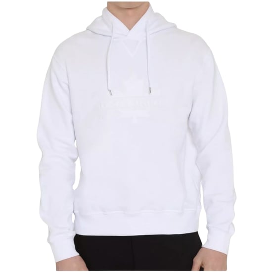 Sudadera Blanca Con Capucha Y Logo De Hoja De Arce Monocromático De Dsquared2 - Image 3