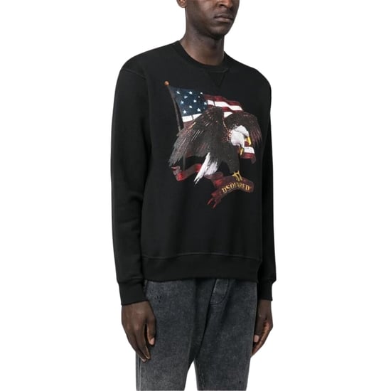 Jersey Negro De Cuello Redondo Con Estampado De Águila Americana De Dsquared2 - Image 2