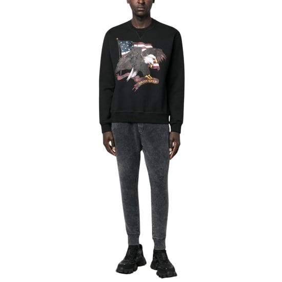 Jersey Negro De Cuello Redondo Con Estampado De Águila Americana De Dsquared2 - Image 5