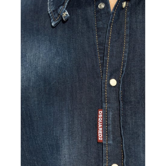 Camisa Con Etiqueta De Lavado Oscuro Dsquared2 Azul Oscuro - Image 4
