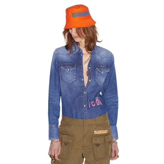 Camisa Vaquera Azul Estilo Western Con Estampado De Iconos De Dsquared2 - Image 3