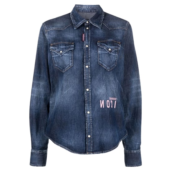 Camisa Vaquera Azul Oscuro Estilo Western Con Logo Invertido De Dsquared2 - Image 1