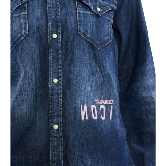 Camisa Vaquera Azul Oscuro Estilo Western Con Logo Invertido De Dsquared2 - Image 5