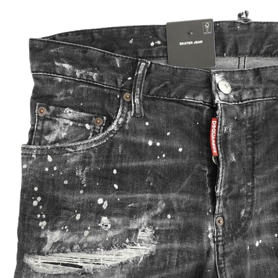Jeans Negros Con Efecto De Pintura Desgastada Estilo Skater De Dsquared2 - Image 3