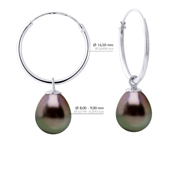Earrings of Silver 925 Rhodium plated and Real Cultured Tahiti Pearls Pear 8-9 mm - Image 2