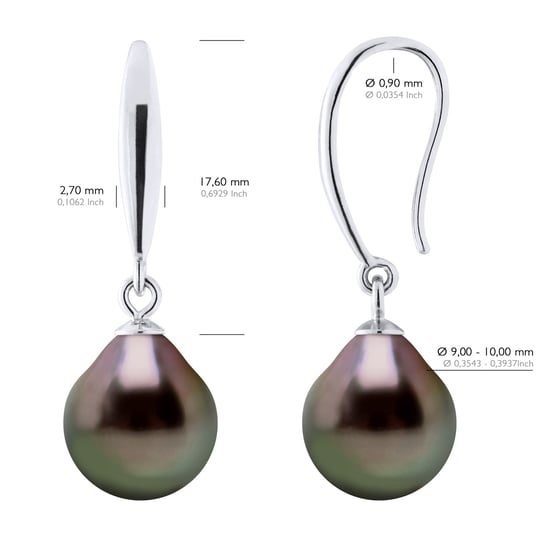 Earrings of Silver 925 and Real Cultured Tahiti Pearls Pear 9-10 mm - Image 2