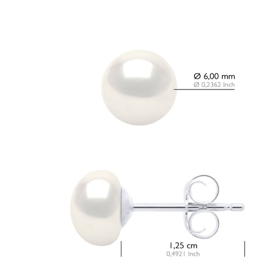 Earrings Silver 925 Real Cultured Freshwater Pearls Button 6-7 mm - Image 2