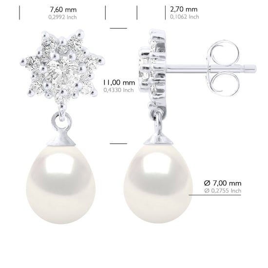 Earrings Real Cultured Freshwater Pearls Pear 7-8 mm - Image 2
