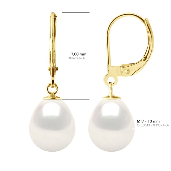 Earrings in Yellow Gold 375 and Real Cultured Freshwater Pearls Pear 9-10 mm - Image 2