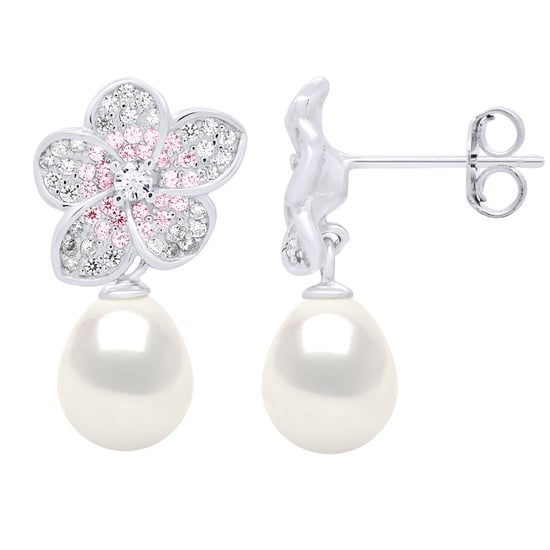 Earrings - Jewelry Silver - Real Cultured Freshwater Pearls Pear 9-10 mm - Image 1