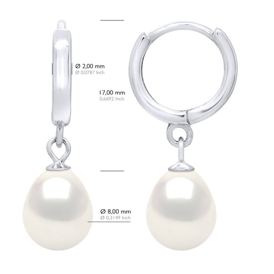 Hanging Earrings Real Cultured Freshwater Pearls Pear 8-9 mm - Image 2