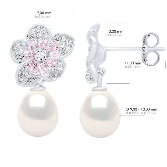 Earrings - Jewelry Silver - Real Cultured Freshwater Pearls Pear 9-10 mm - Image 2