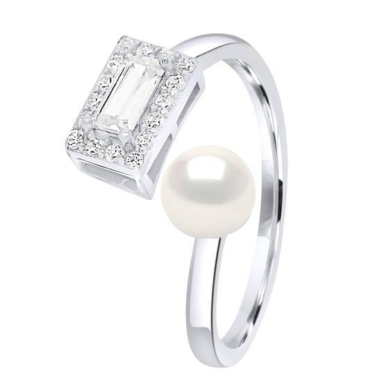 Ring adjustable Cubic Zirconia - Real Cultured Freshwater Pearl Button 5-6 mm - Image 1