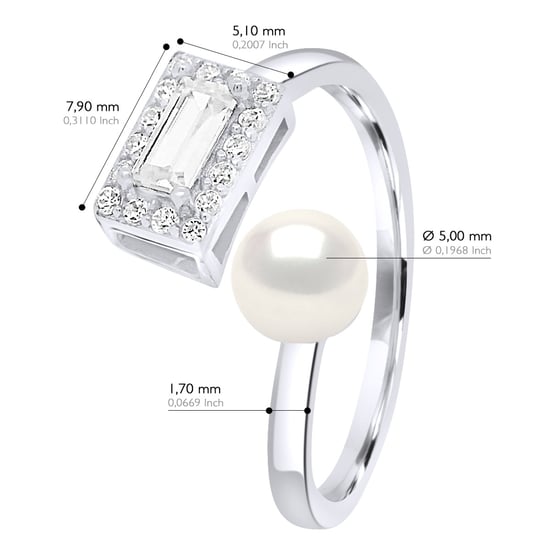 Ring adjustable Cubic Zirconia - Real Cultured Freshwater Pearl Button 5-6 mm - Image 2