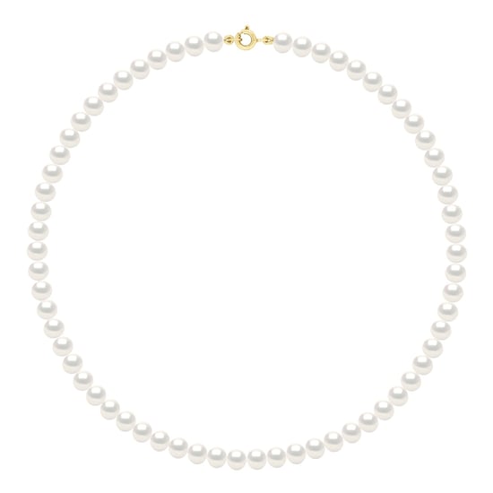 Necklace Gold - Row of Real Freshwater Pearls Semi Round 6 - 7 mm - Image 1