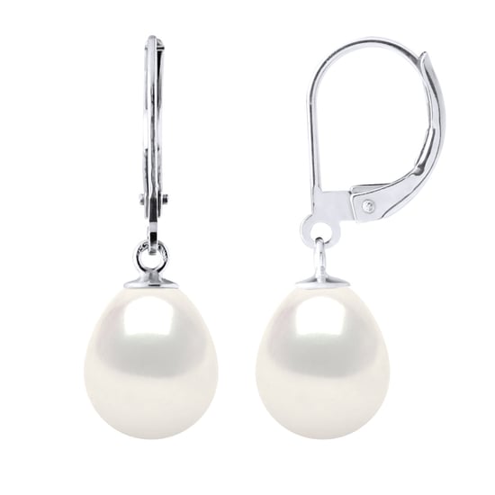 Earrings in White Gold 375 and Real Cultured Freshwater Pearls Pear 9-10 mm - Image 1