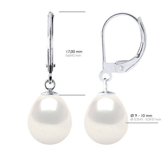 Earrings in White Gold 375 and Real Cultured Freshwater Pearls Pear 9-10 mm - Image 2