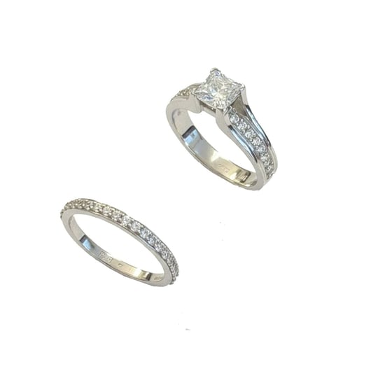 Conjunto de Anillo y Alianzas de Boda para Mujer en Plata de Ley 925 con Circón Cortado Princesa BIAN023 - Image 1