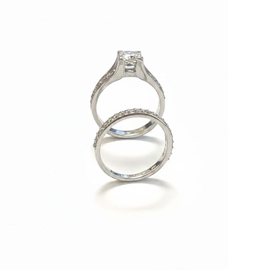 Conjunto de Anillo y Alianzas de Boda para Mujer en Plata de Ley 925 con Circón Cortado Princesa BIAN023 - Image 2