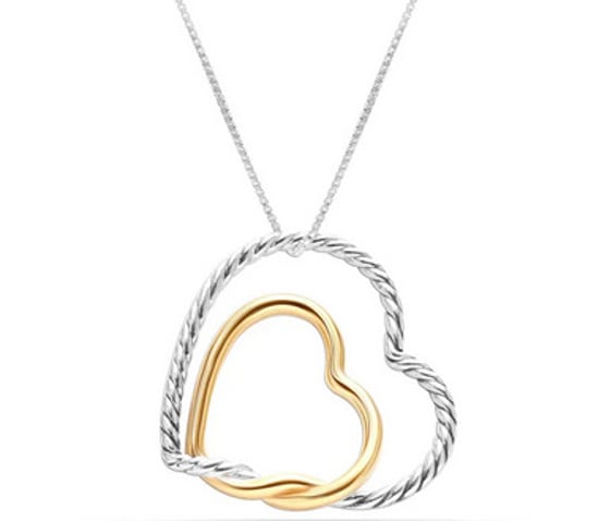 Collar de Doble Corazón para Mujer Plata y Oro entrelazados Amor BICLL033 - Image 1