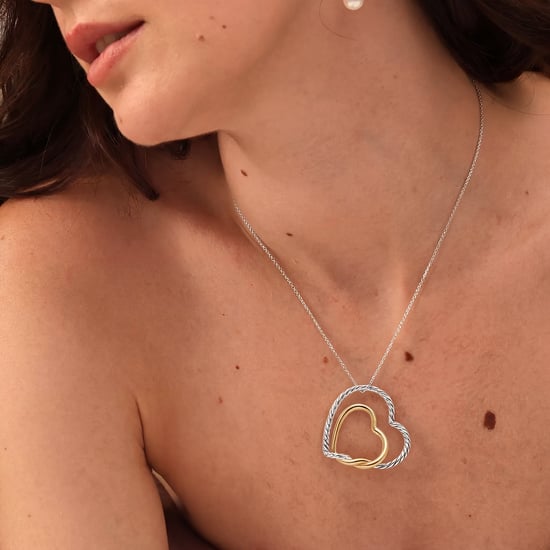 Collar de Doble Corazón para Mujer Plata y Oro entrelazados Amor BICLL033 - Image 2