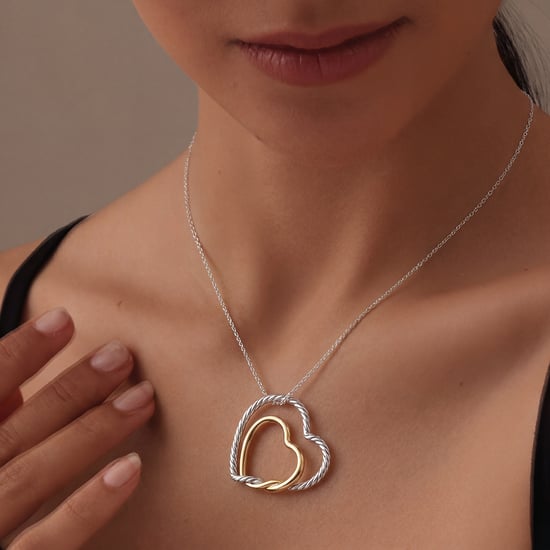 Collar de Doble Corazón para Mujer Plata y Oro entrelazados Amor BICLL033 - Image 3