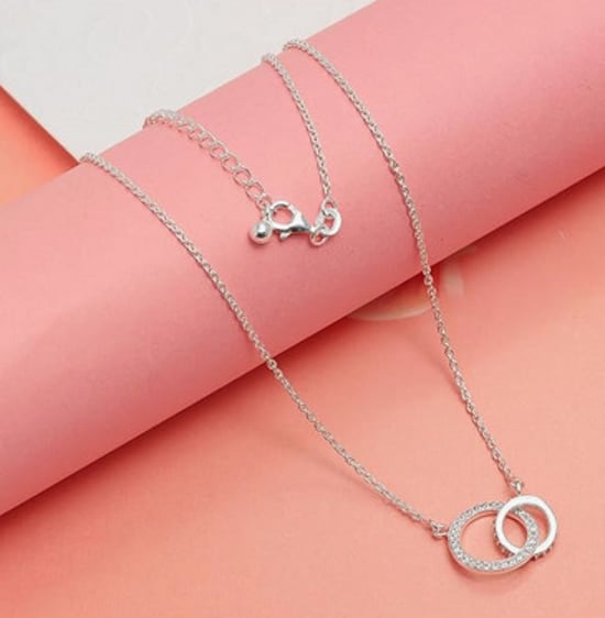 Collar de Plata para Mujeres con Doble Aro y Circonitas 925 Plata Esterlina BICLL040 - Image 2