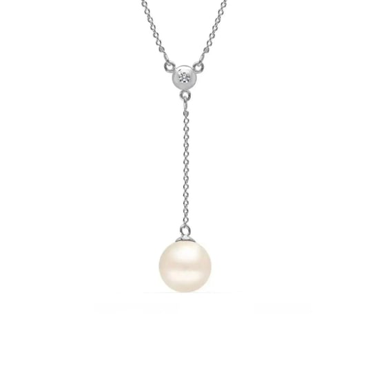 Collar Lariat de Mujer con Perla y Circonita en Plata de Ley 925 BICLL019 - Image 1