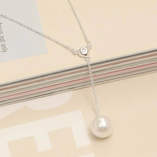 Collar Lariat de Mujer con Perla y Circonita en Plata de Ley 925 BICLL019 - Image 2