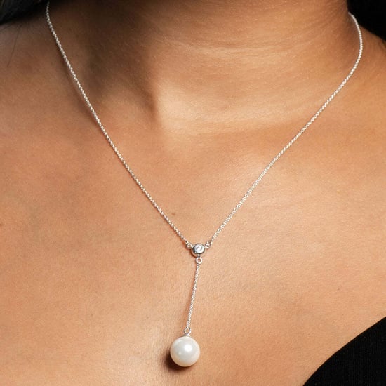Collar Lariat de Mujer con Perla y Circonita en Plata de Ley 925 BICLL019 - Image 3